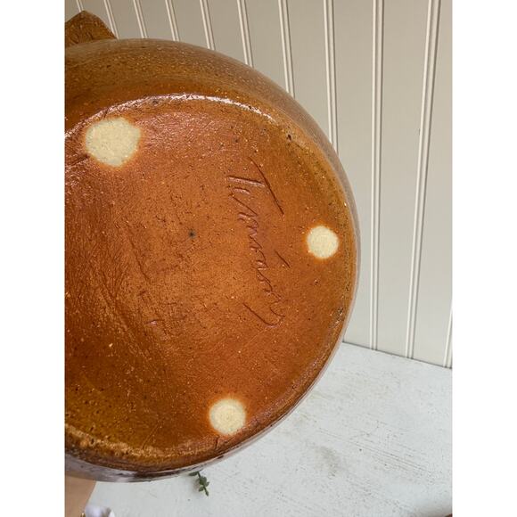 Salt Glazed Stoneware Covered Dish | Rustic Handmade Pottery Blue Floral Design - Picture 4 of 9